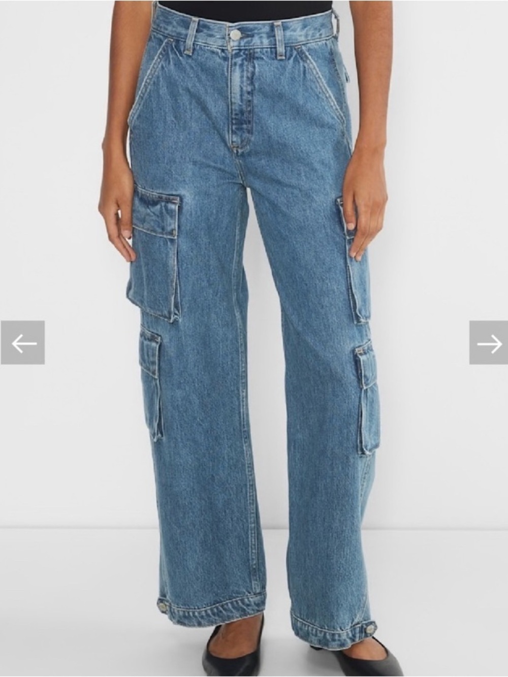 Demin Forum 90s Millie Hi-Rise Grunge Cargo Utility Medium Wash Relaxed Jeans - Picture 1 of 15